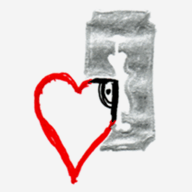 Illustration – Eine gemalte Rasierklinge, davor ein gezeichnetes Herz, oben rechts schwarzrandig im konstruiertem rechten Winkel abgeschnitten.